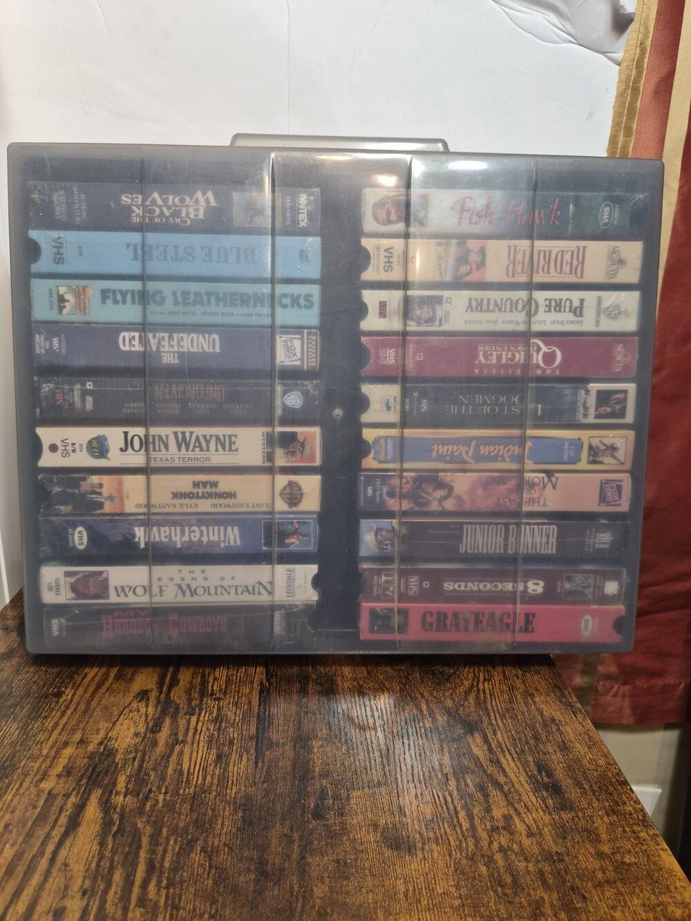 LOT OF 20 VHS TAPES + ALPHA VHS TAPE PLASTIC HOLDER STORAGE CASE + MOVIE STORAGE